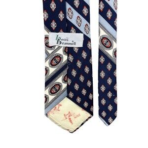 VTG 70's Beau Brummel Classic Wide Tie Geometric Print /London Print Lining RARE